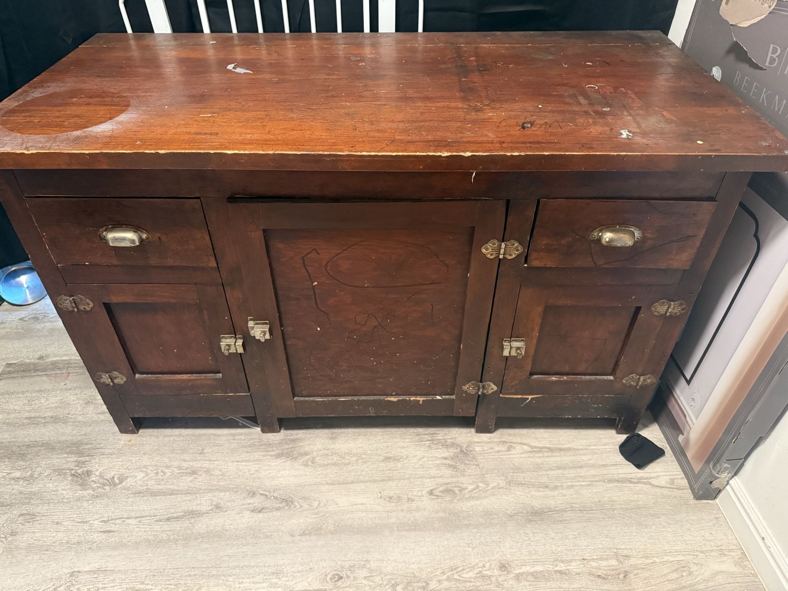Vintage Solid Wood Sideboard Cabinet Buffet Console Table w/ Drawers & Doors - Rustic Farmhouse