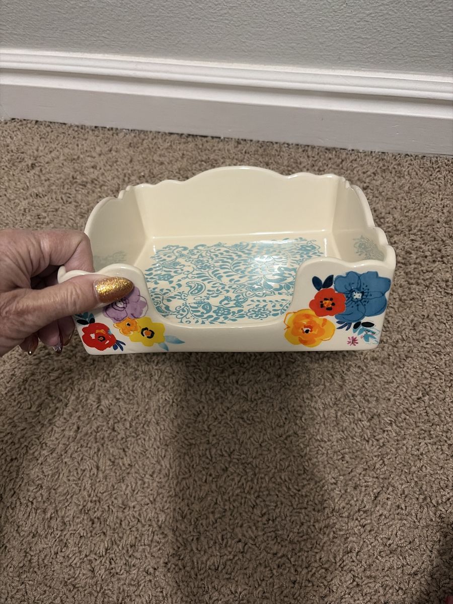 The Pioneer Woman Flea Market Floral Napkin Holder - Scalloped Edge, Teal/Multi-color Floral