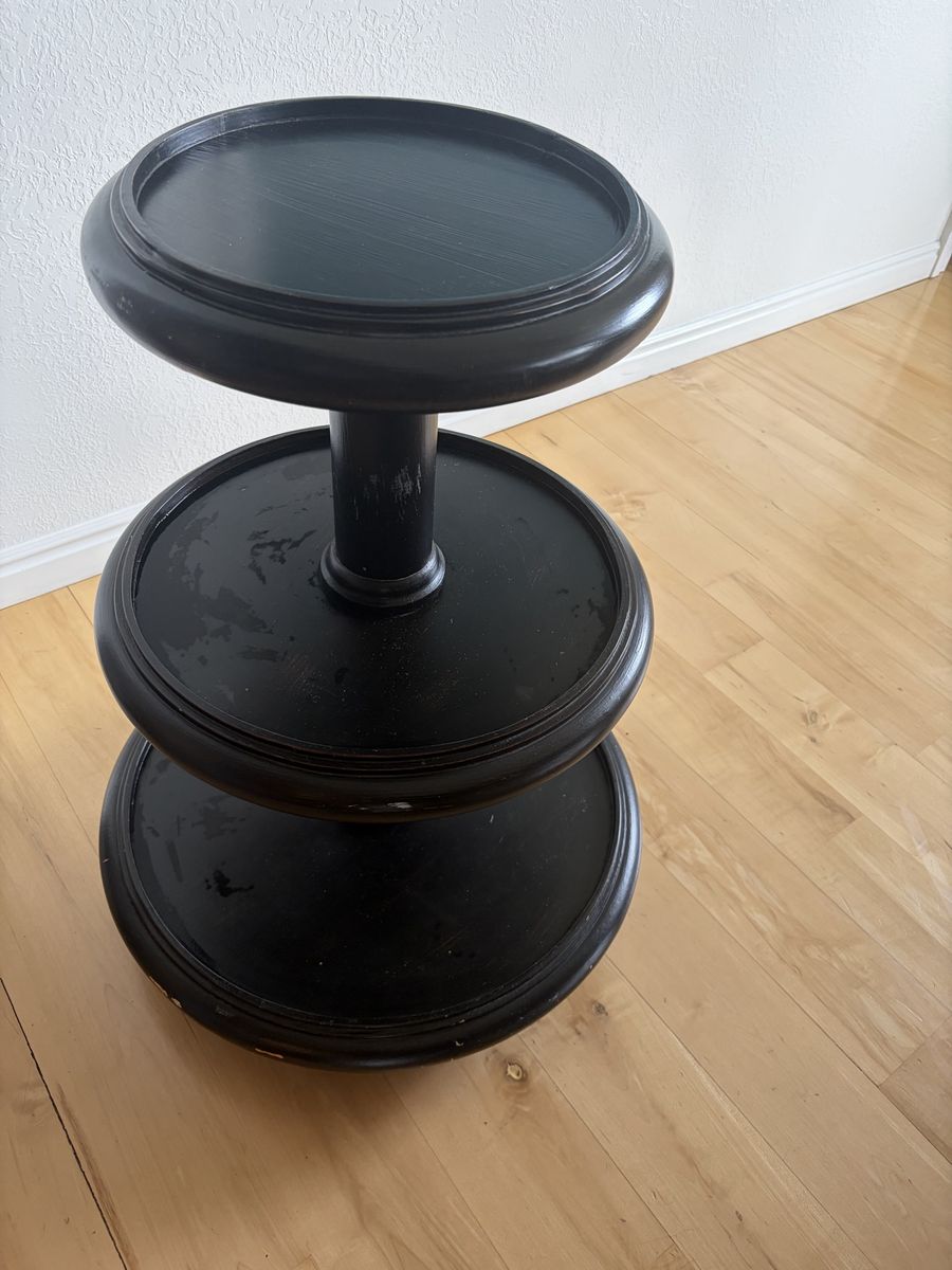 Round Black 3-Tier Pedestal Accent Table/Plant Stand - Distressed Finish