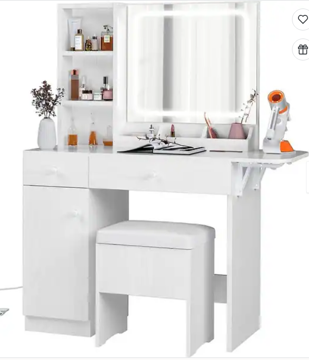 White vanity make up table with fold out flap