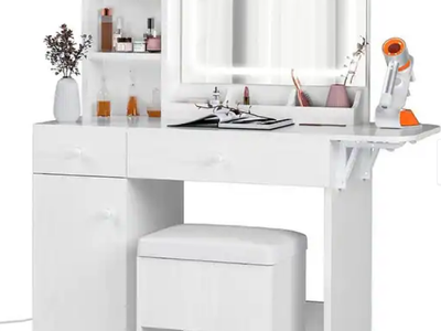 White vanity make up table with fold out flap