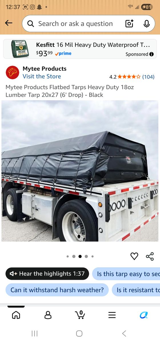 New 20x27 foot semi truck tarp with six foot drop
