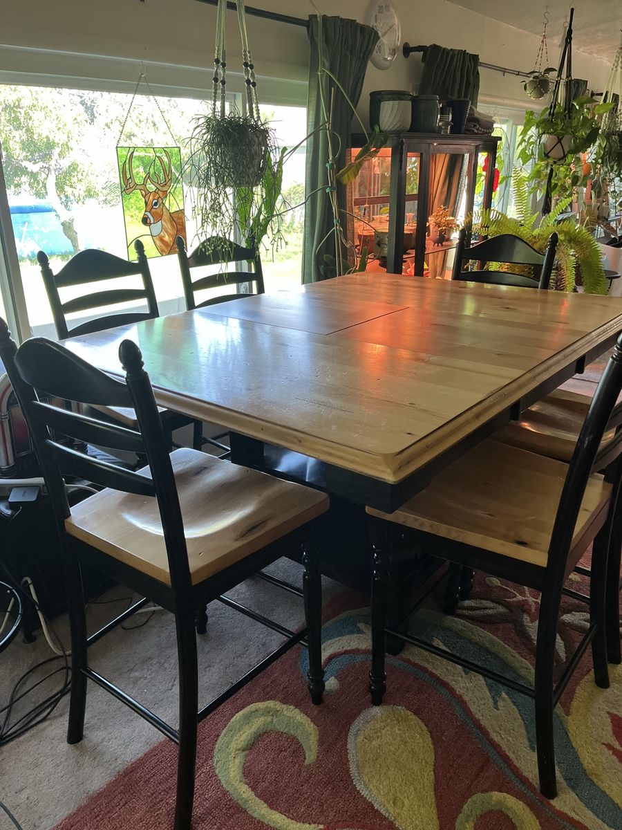Dining Table and Chairs Set - Wooden Top with Black Finish