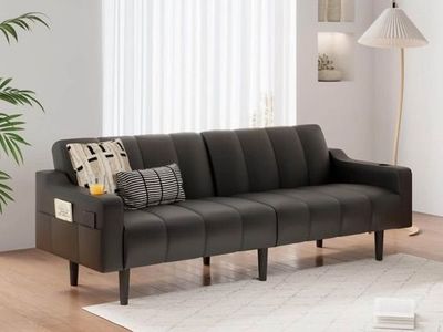 NEW MCM faux leather black sleeper sofa/ futon