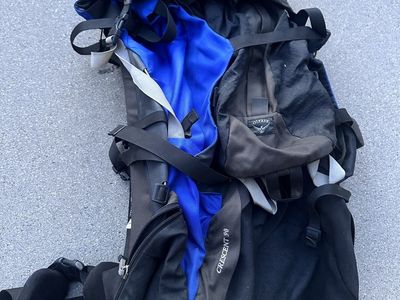 Osprey Crescent 90 Backpack - Black/Blue Hiking & Camping Gear, Adjustable Fit