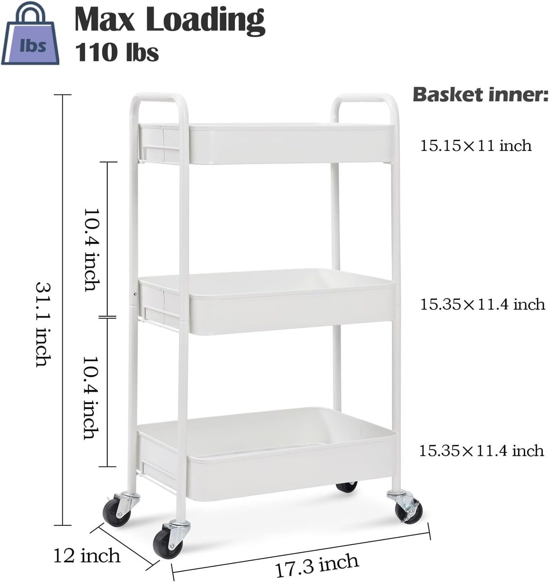 White Metal Shelf Trolley