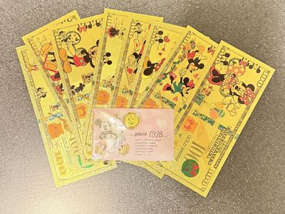 24kt Gold 1/1000 Gold Mickey & Minne W/ Bill Set