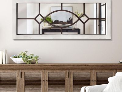 NEW Farmhouse Mirror Wall Decor: 43.3" x 17.7" Large Rustic Windowpane Mirrors with Wooden Frame