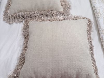 Pier 1 Imports Fringe Throw Pillows Beige Set of 2