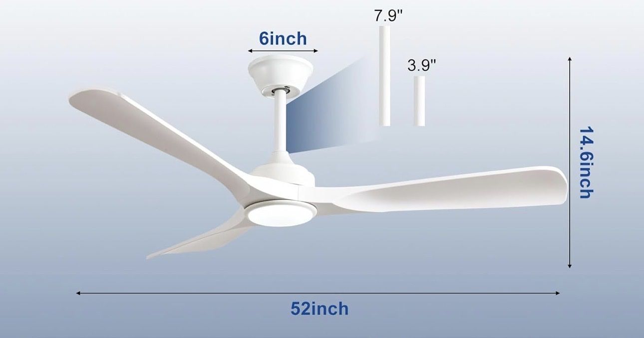 Quiet 52inch white 3-blade ceiling fan 3 blade w/light