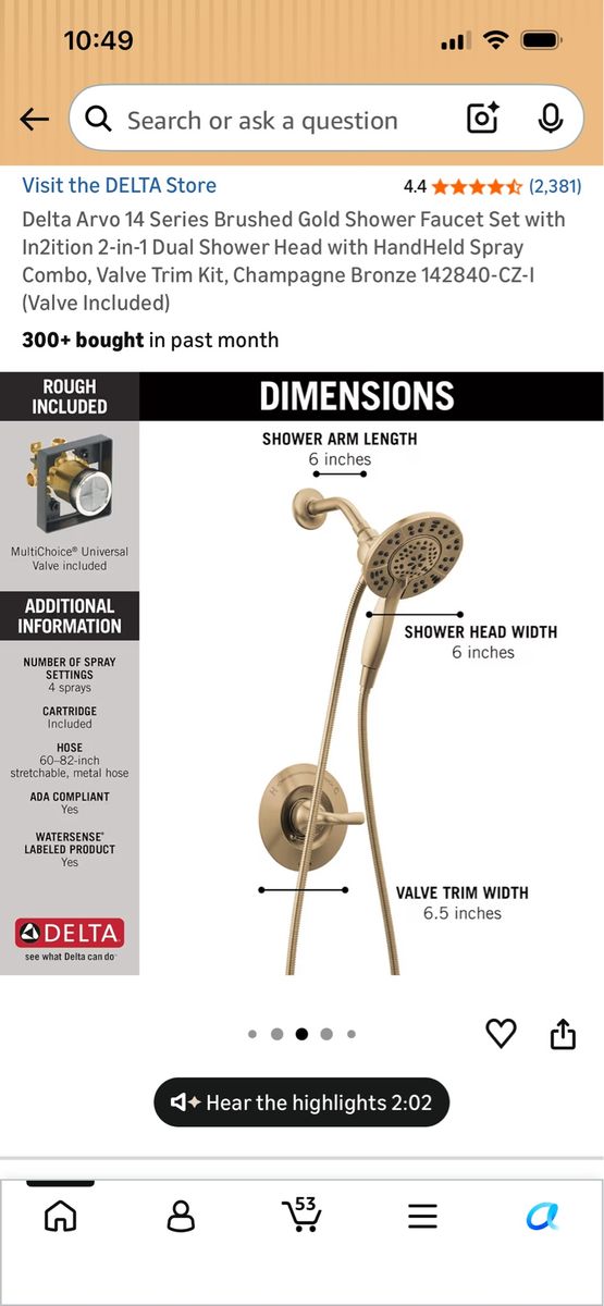Delta Arbo showerhead and rough