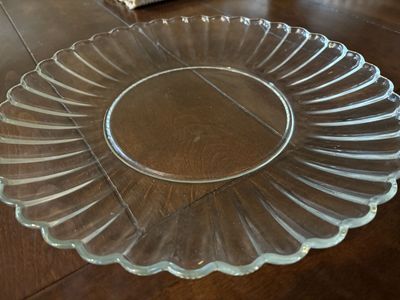 Large Vintage Glass Platter w/ Scalloped Edge 14”