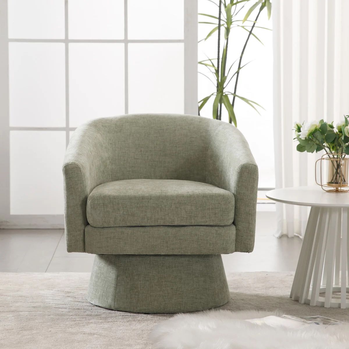 Modern Green Upholstered Swivel Accent Chair Club Barrel Armchair with Removable Cushion