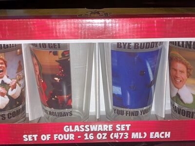 NEW Buddy The ELF Movie Glassware Set (4) 16 oz Warner Bros - Glass Cups - Christmas