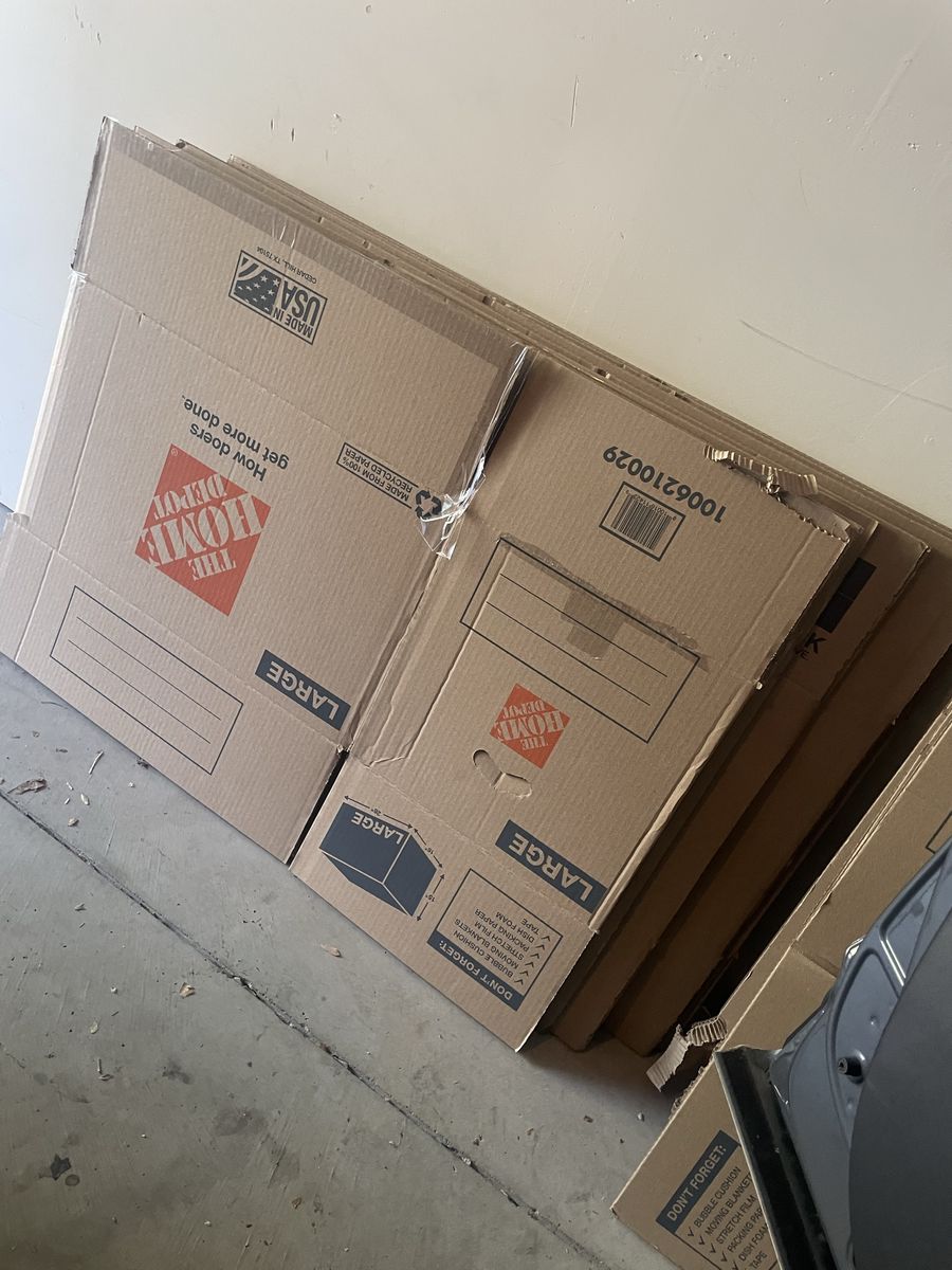 Home Depot Moving Boxes - Assorted Medium & Large (Approx. 50, Mostly Unused)