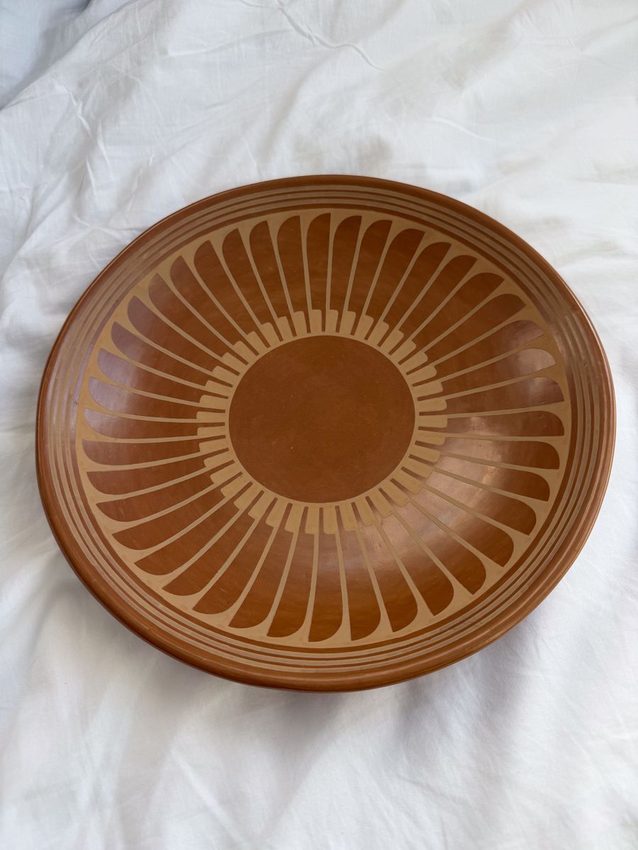 Maria Martinez and Popovi Da Pottery Redware Plate with Feather Designs