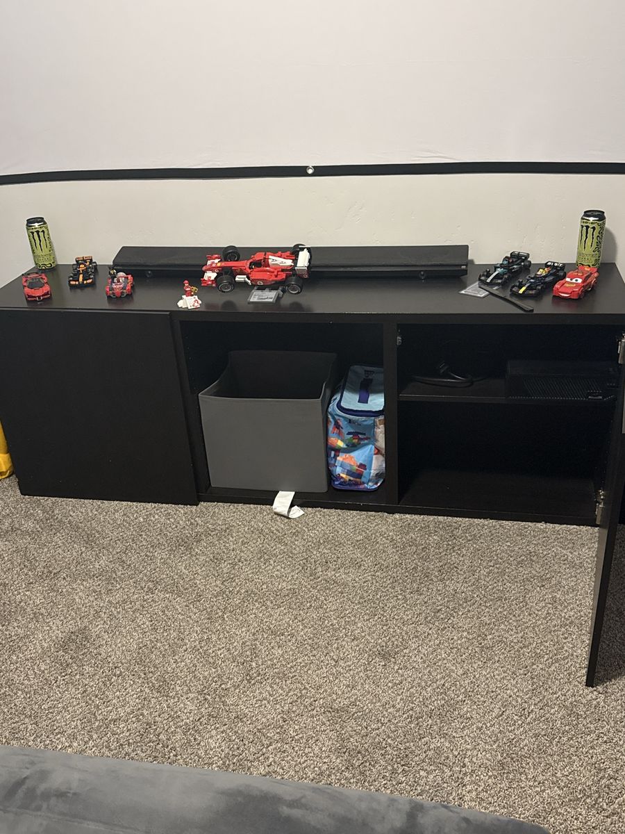 Black Wooden TV Stand  with Storage Cabinets
