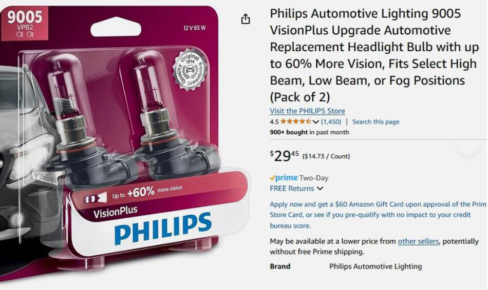 Philips 9005 VPB2 VisionPlus headlight bulbs  (2 packs of 2)