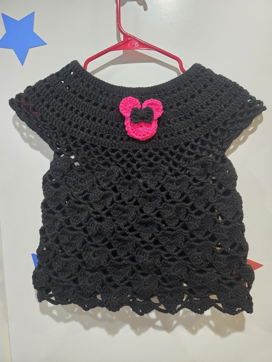 Handcrafted Black Crocheted Toddler Top with Pink Mouse Accent
