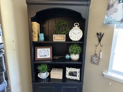 Black Corner Cabinet with Bottom Storage Doors - Decorative Display Shelf Unit