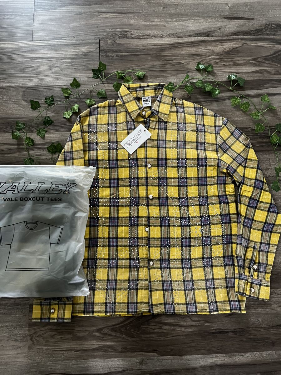 Valley yellow and black checked rhinestone flannel