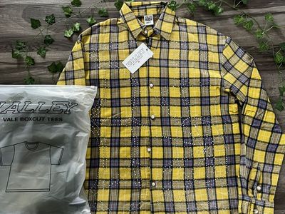 Valley yellow and black checked rhinestone flannel