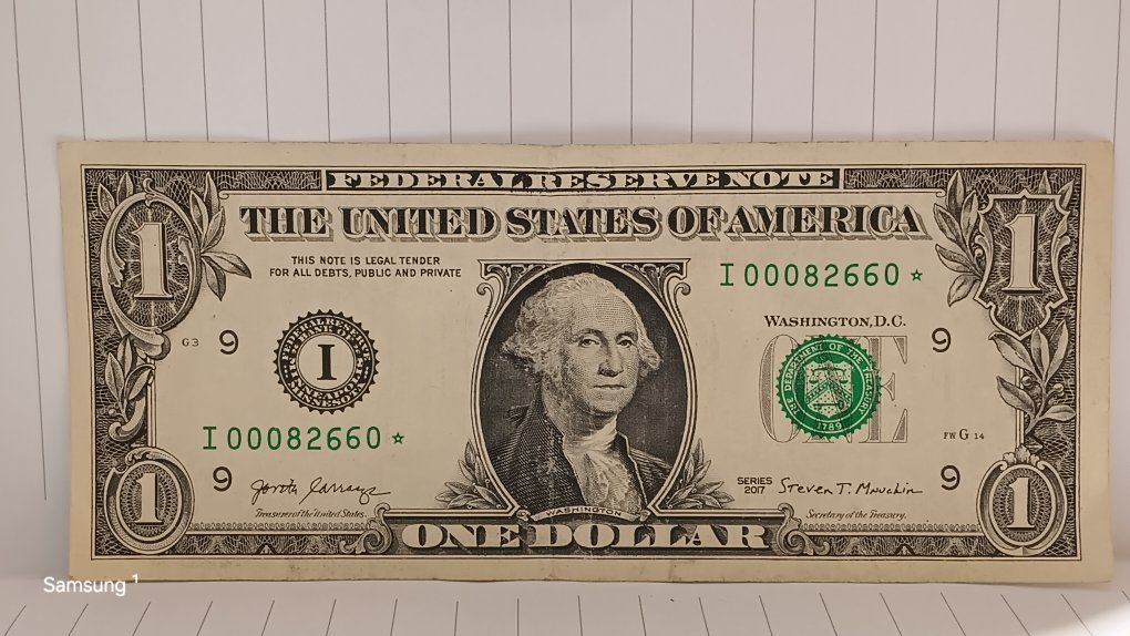 2017 US One Dollar Bill I00082660* Star Note - Federal Reserve Bank of Boston (G3)