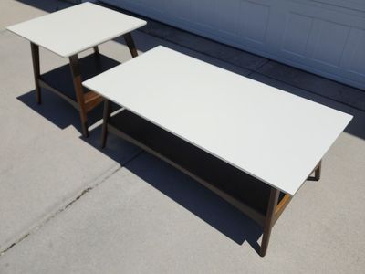 MADISON PARK PARKER MID CENTURY MODERN CONTEMPORARY COFFEE TABLE & MATCHING SIDE TABLE WELL MADE!