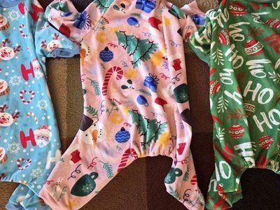 3 cute dog Christmas onesies