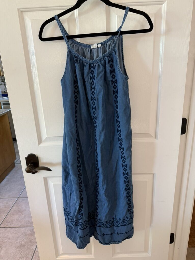 Vintage Gap denim look dress embroidered S blue