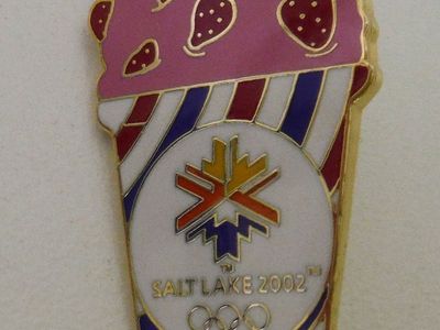 Salt Lake 2002 Winter Olympics Ice Cream Pin Gold Tone Collectible Enamel Pin 1775/2002