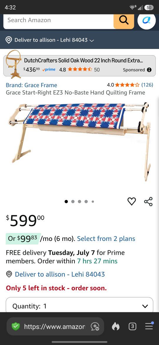 Grace Start-Right EZ3 No-Baste Hand Quilting Frame for Quilting and Sewing