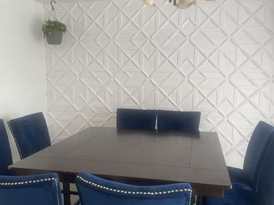 Table & Sectional couch for sale - 8 chairs