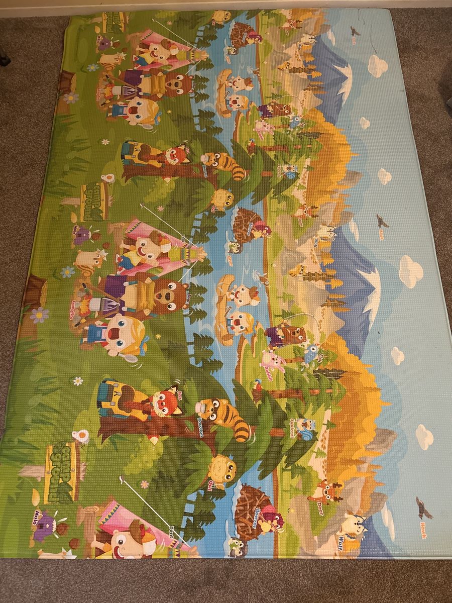 Large Baby Play Mat - Animal Camping Theme, Water Resistant, Foldable Activity Mat