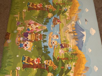 Large Baby Play Mat - Animal Camping Theme, Water Resistant, Foldable Activity Mat