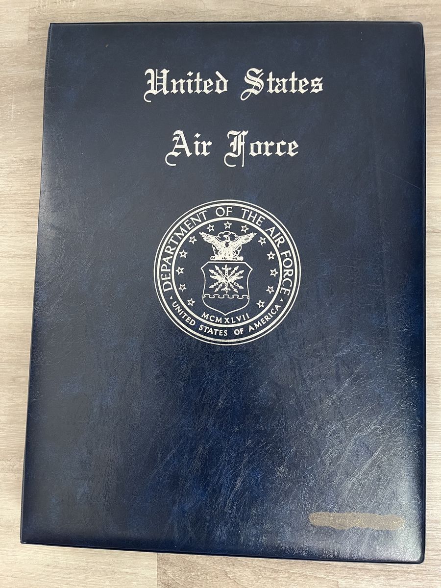 Vintage - Dept of the Air Force padded blue certificate holder and picture holder book. Large size 19" x 13".