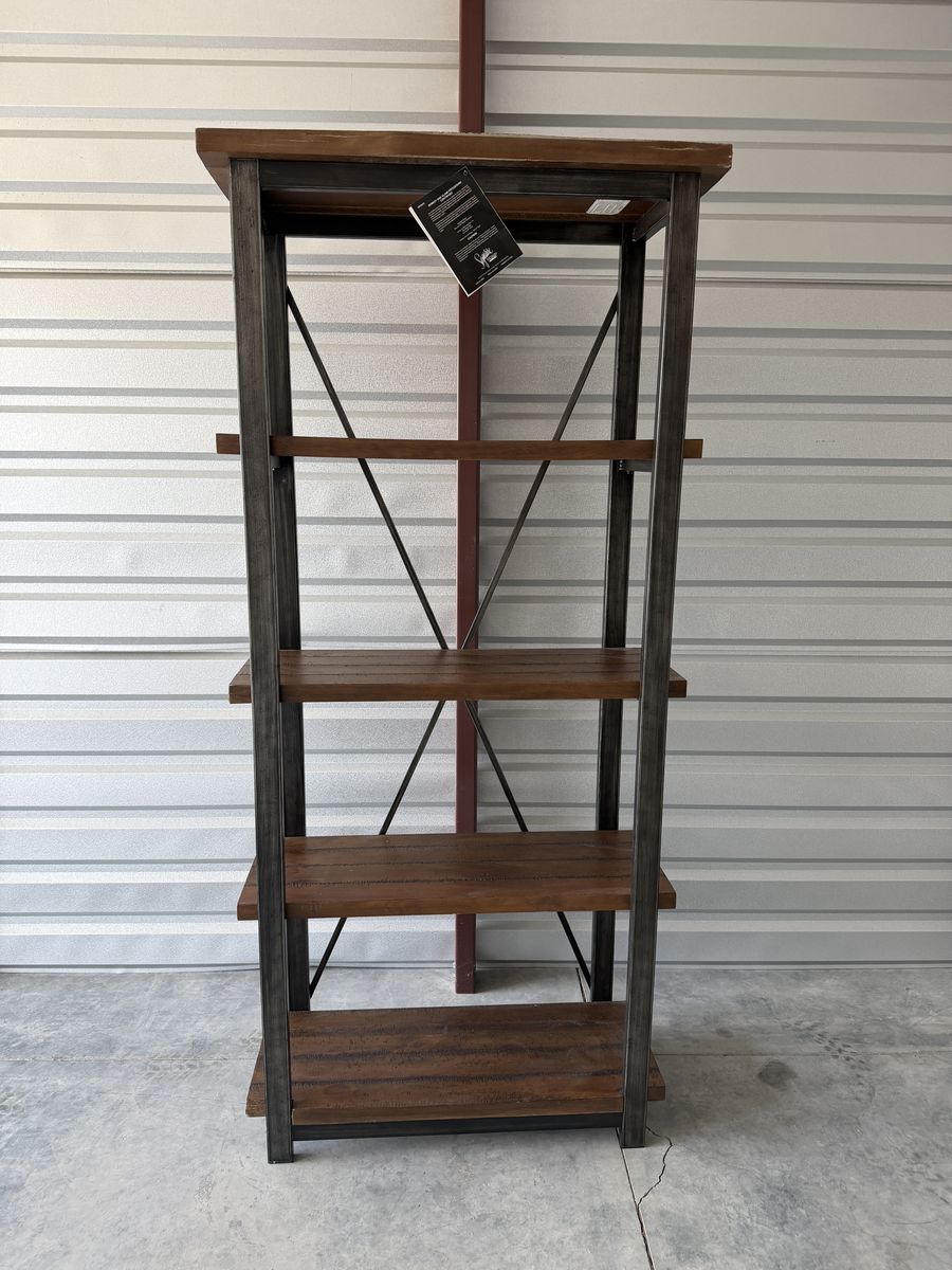 Ashley Signature Industrial Bookcase / Rustic Wood Metal Shelf – Minor Cosmetic Wear