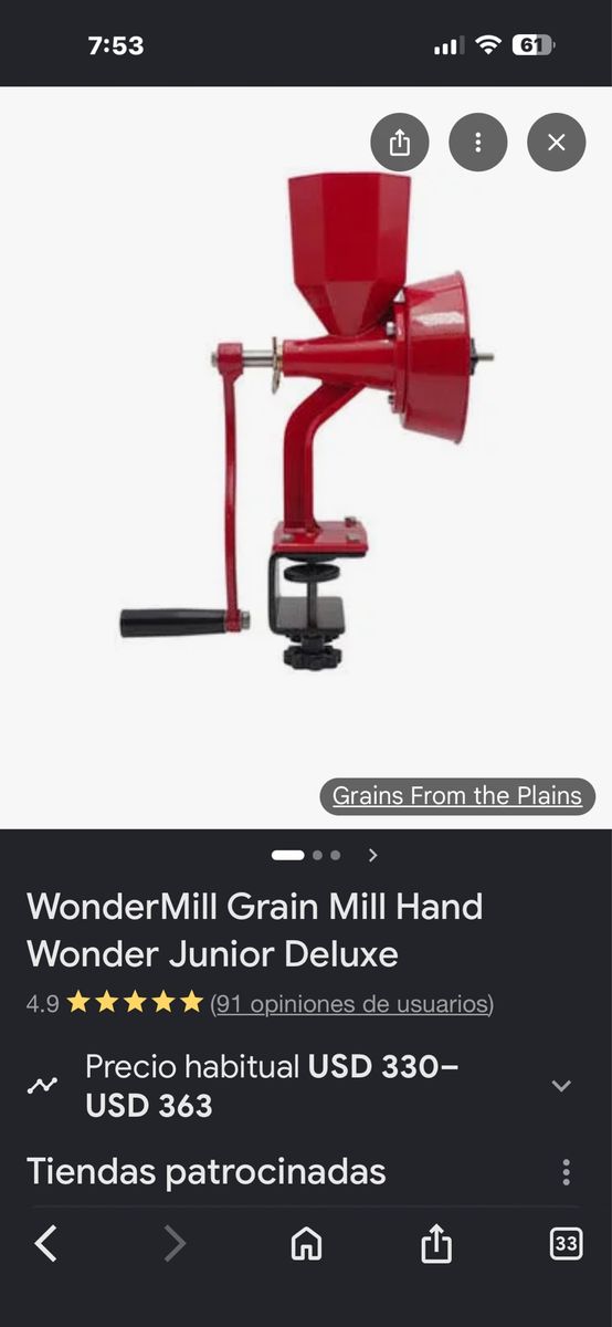 WonderMill Wonder Junior Deluxe Hand Grain Mill. Grinding mill