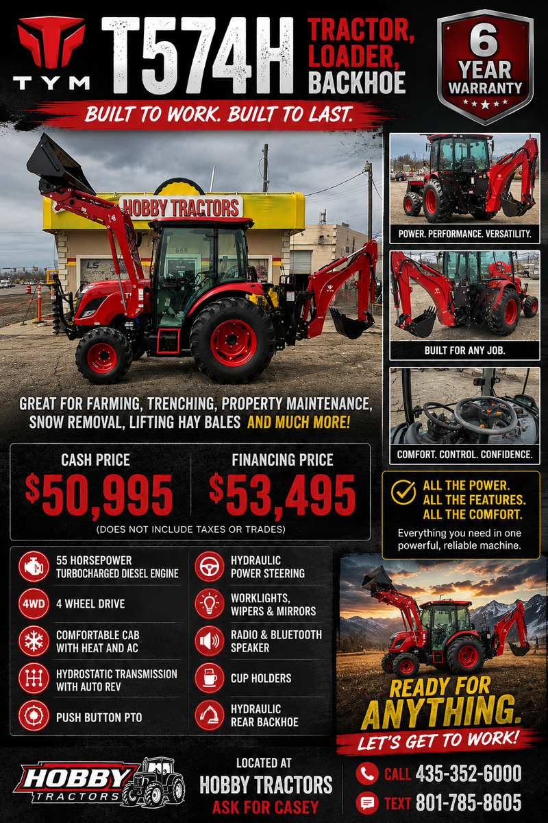 TYM T574H Tractor, Loader & Backhoe – Cab Model