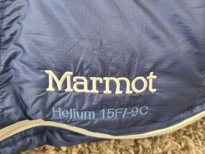 Marmot Helium 15F/-9C Down Sleeping Bag Long Left Zip Blue with Storage Sack