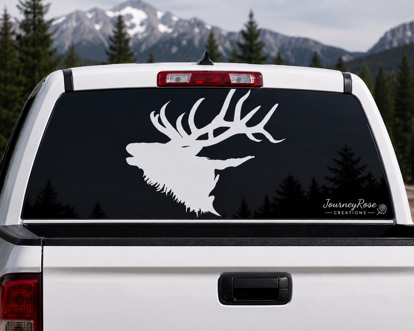 Journey Rose Creations Elk Rear Window Truck Decal - Premium Vinyl, Weather Resistant