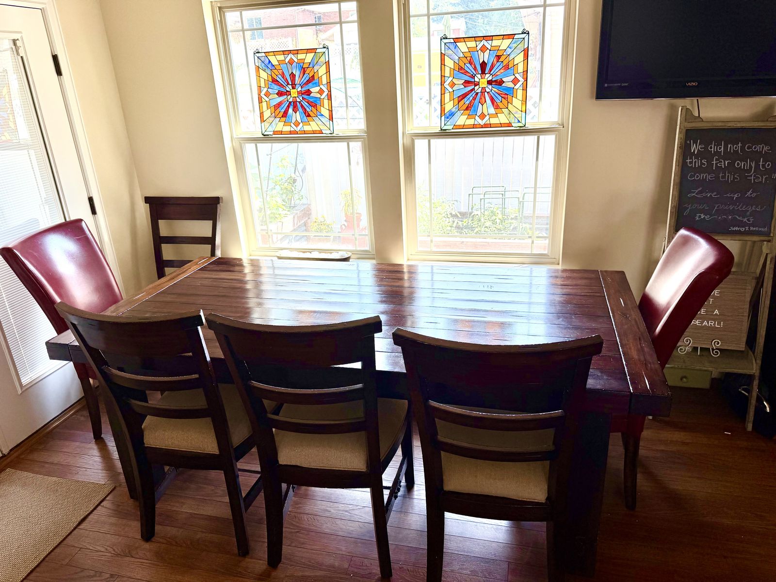 Five piece dining set with bonus chairs and inserts