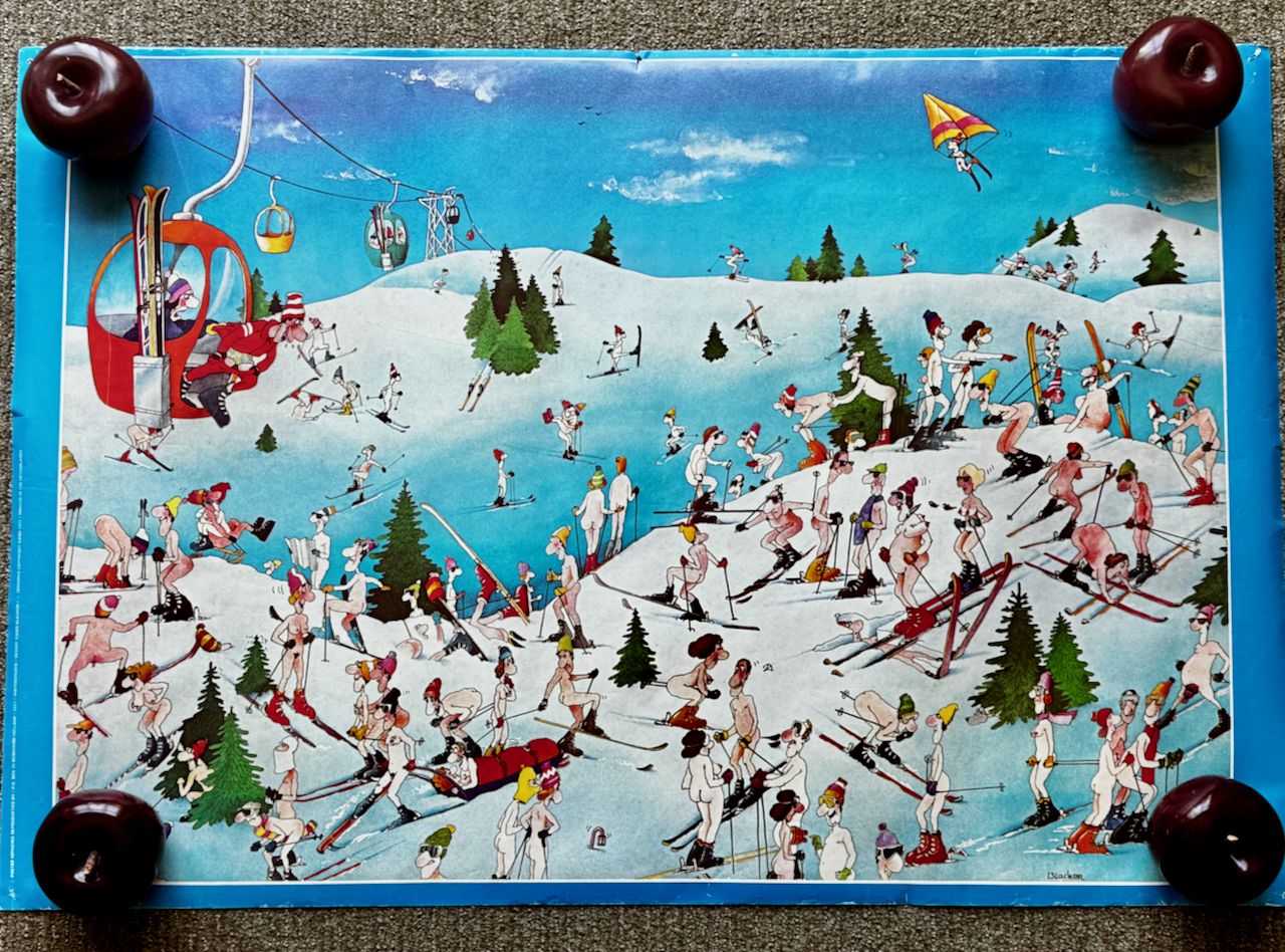 RARE 1977 First Edition Roger Blachon "Wintersports" Poster – Original Verkerke Holland Print