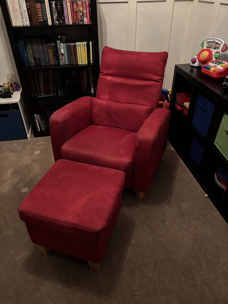 Clean Red Reclining Chair And Ottoman
