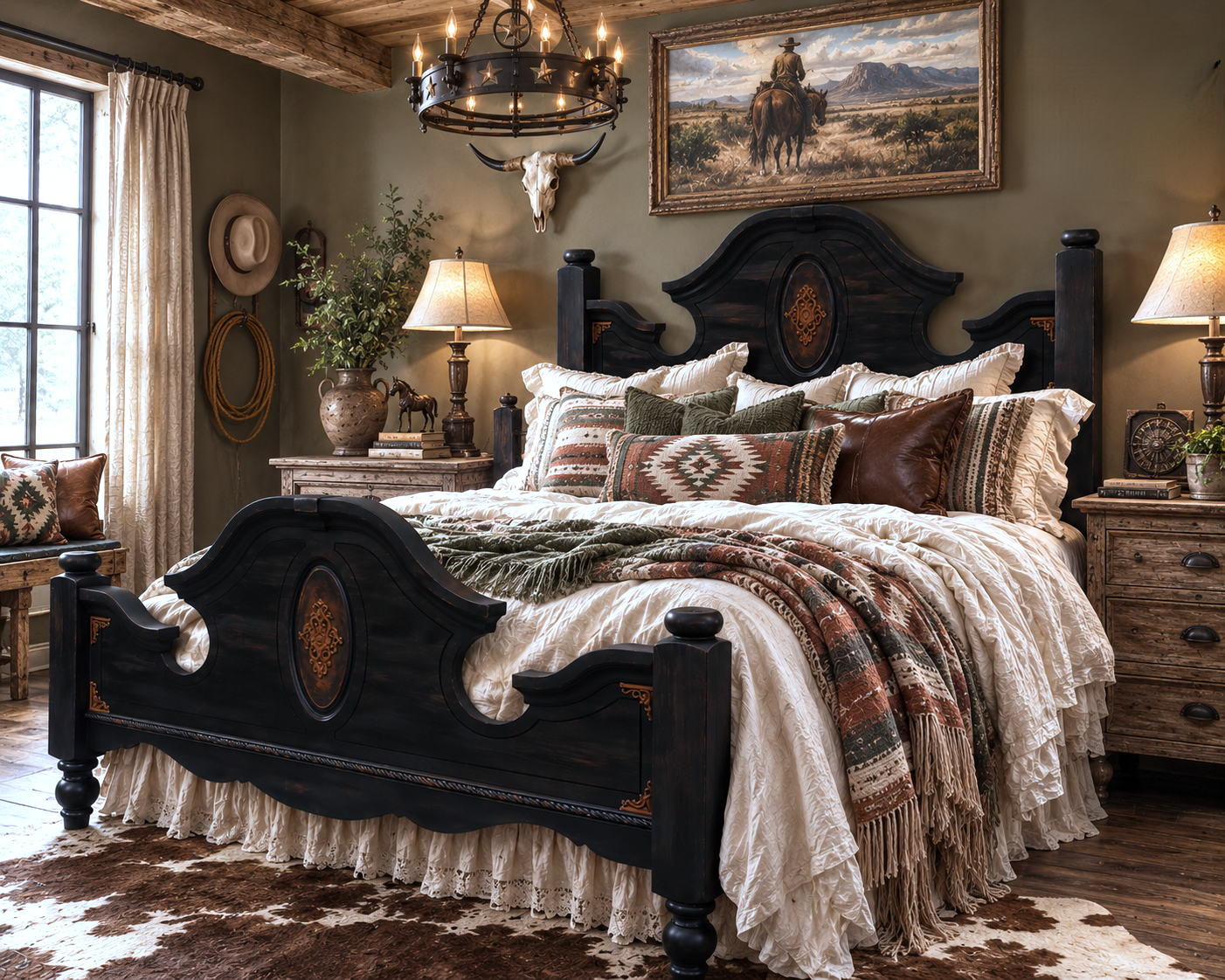 Rare Vintage King / California King Bed Frame Cottagecore Farmhouse Western Gothic French Country