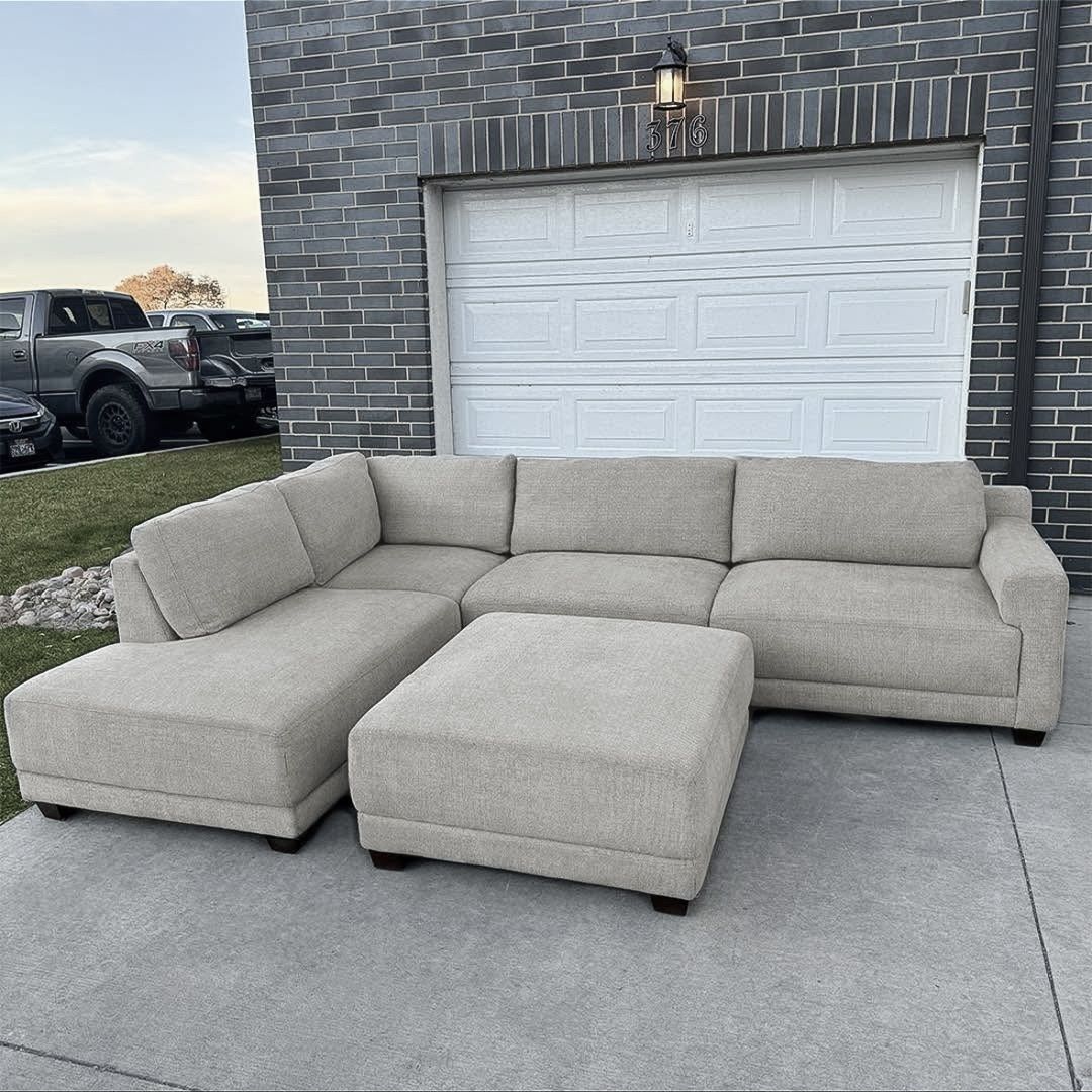Costco Gray/Beige sectional couch & Ottoman - Delivery Available