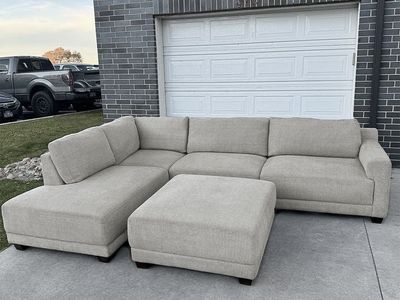 Costco Gray/Beige sectional couch & Ottoman - Delivery Available