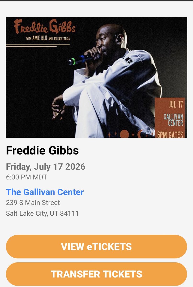 Freddie Gibbs Concert Ticket - The Gallivan Center - July 17, 2026