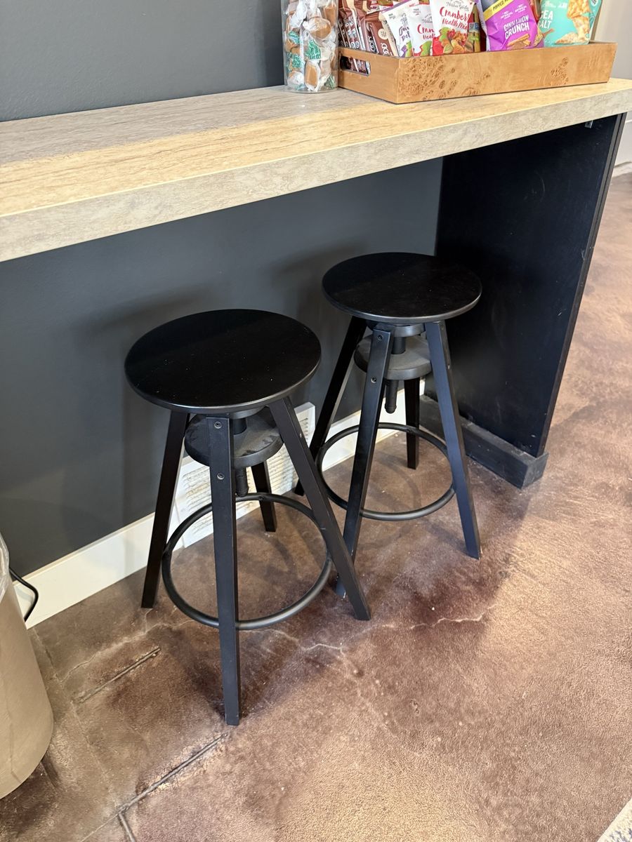2 Black Bar Stools - Adjustable Height Swivel