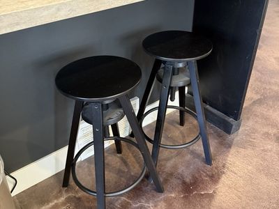 2 Black Bar Stools - Adjustable Height Swivel